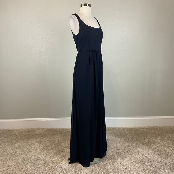 Adrianna Papell Crepe and Chiffon Long Evening Gown Blue Size 4 Sleeveless Dress - Picture 2 of 12